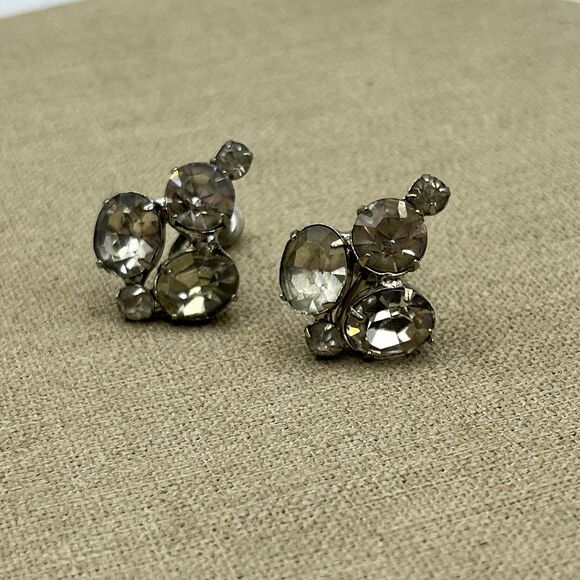 Vintage clear glass prong set screw back Earrings - Picture 1 of 4